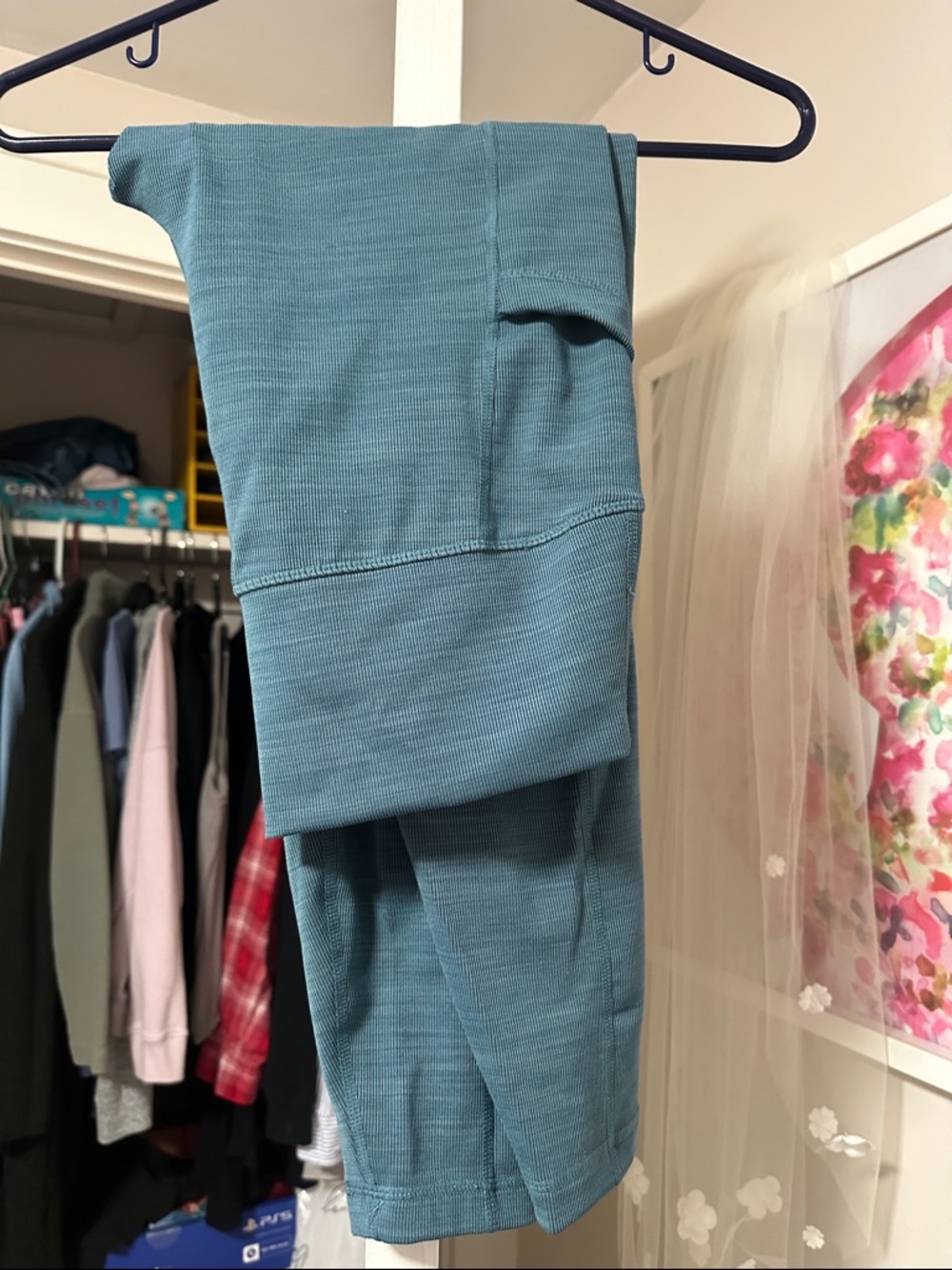 High-Rise Teal Ribbed Leggings - Women